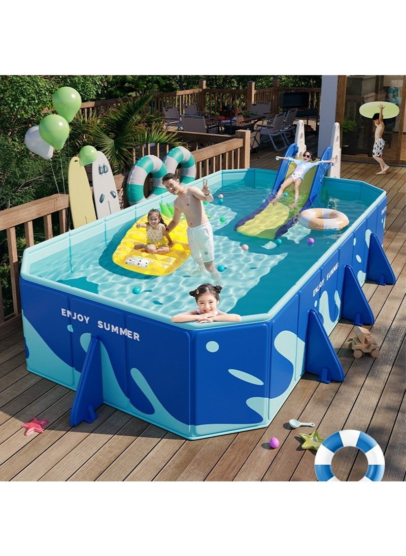 218x148x48CM Non-Inflatable Foldable Swimming Pool for Family Kids, Rectangular Sturdy and Durable Swimming Pool for Summer Outdoor Pool Fun, Suitable for 1-4 People