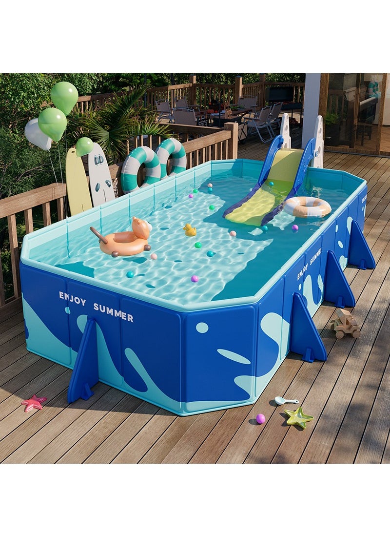 218x148x48CM Non-Inflatable Foldable Swimming Pool for Family Kids, Rectangular Sturdy and Durable Swimming Pool for Summer Outdoor Pool Fun, Suitable for 1-4 People