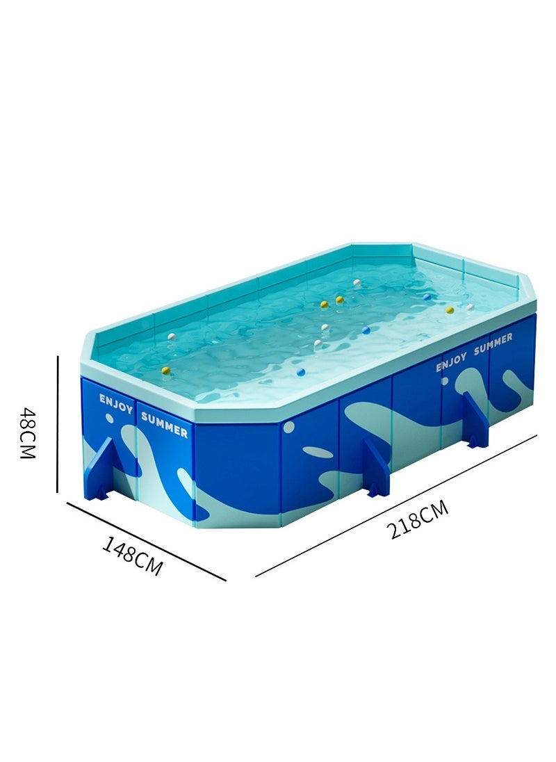 218x148x48CM Non-Inflatable Foldable Swimming Pool for Family Kids, Rectangular Sturdy and Durable Swimming Pool for Summer Outdoor Pool Fun, Suitable for 1-4 People