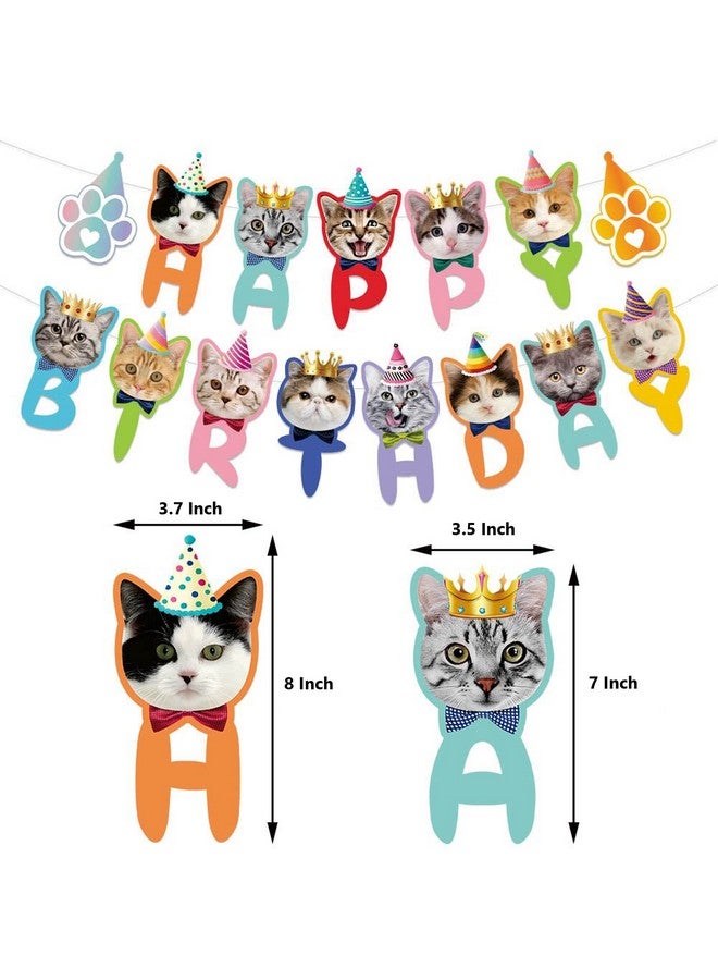TSJ Happy Birthday Cat Birthday Banner Cat Face Party Banner Kitty Cat Theme Party Bunting Decoration For Cat Adoption Birthday Party Favors - Image 3