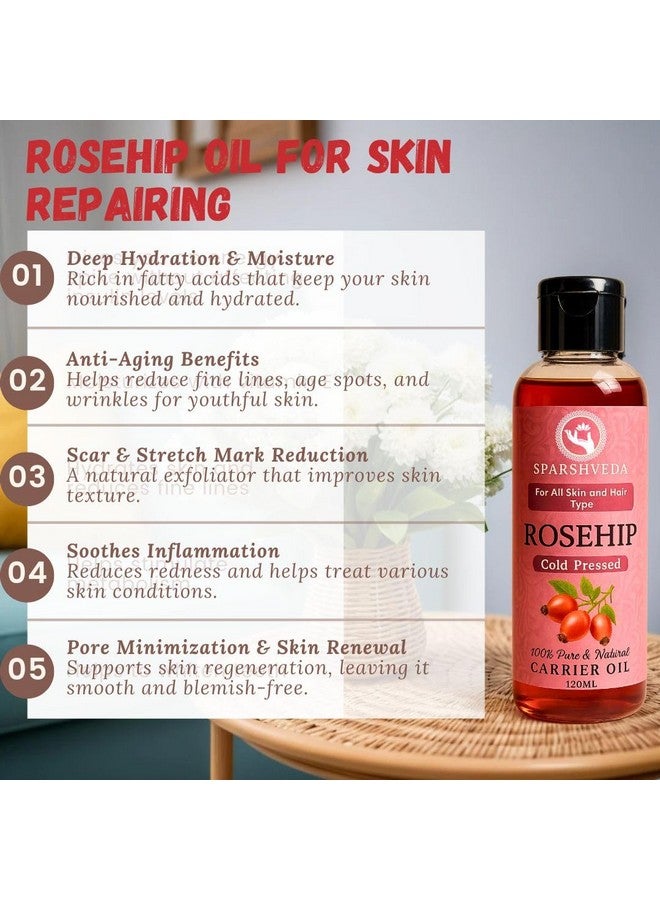 Sparshveda زيت الورد سبارشفيدا - زيت بذور الورد 100% نقي للوجه، البشرة، الشعر، الشفاه والجسم | زيت طبيعي لندبات حب الشباب، تدليك الوجه، مكافحة الشيخوخة، إصلاح البشرة الجافة - 120 مل - Image 3