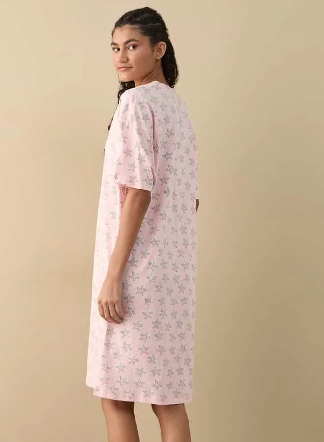 Splash FAV Printed Sleepshirt with V-neck and Short Sleeves