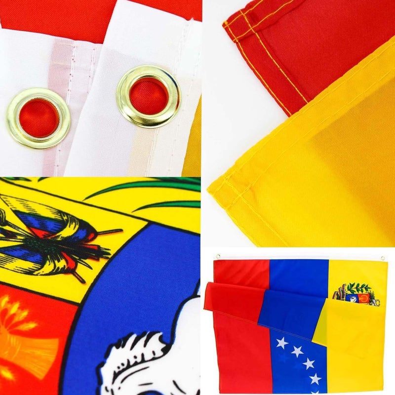 salmophy Venezuela Flag 8 Stars 3x5 Feet Bandera De Venezuela 8 Estrellas Grande Guayana BolÃ­var 1817 Vivid Color with 2 Brass Grommets 2 Rows of Stitches - Image 4