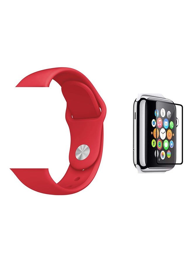 فيسوس سوار بديل من السيليكون مع واقي شاشة زجاجي لساعة Apple Series 3/4/5 42/44 ملم باللون الأحمر