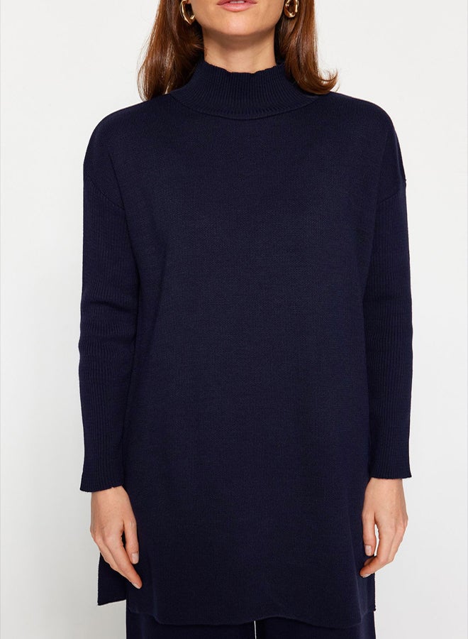 trendyol Dark Navy Blue Slit Wide Leg Knitwear Two Piece Set TCTAW24US00028 - Image 4