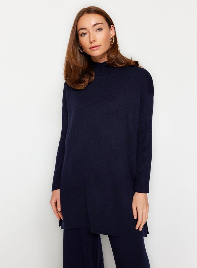 trendyol Dark Navy Blue Slit Wide Leg Knitwear Two Piece Set TCTAW24US00028 - Image 3