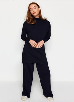 trendyol Dark Navy Blue Slit Wide Leg Knitwear Two Piece Set TCTAW24US00028  - Image 1