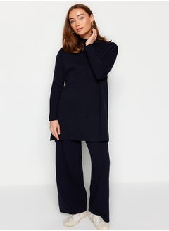 trendyol Dark Navy Blue Slit Wide Leg Knitwear Two Piece Set TCTAW24US00028  - Image 2