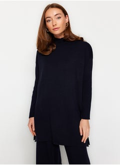 trendyol Dark Navy Blue Slit Wide Leg Knitwear Two Piece Set TCTAW24US00028  - Image 3