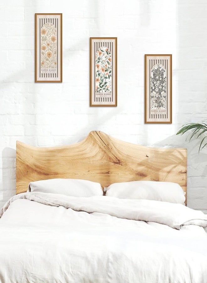 Ausril 3 Pcs Boho Flower Market Wall Decor Floral Botanical Modern Wood Wall Art Bohemian Floral Hanging Decor Abstract Minimalist Wooden Art for Living Room Bedroom Office 7.9 x15.8 Inch - Image 5