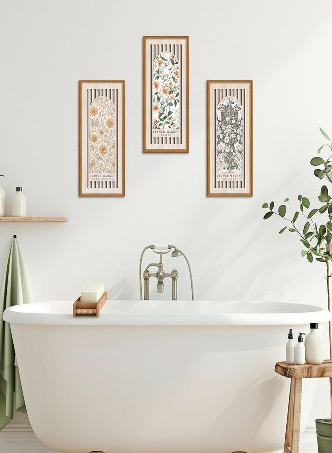 Ausril 3 Pcs Boho Flower Market Wall Decor Floral Botanical Modern Wood Wall Art Bohemian Floral Hanging Decor Abstract Minimalist Wooden Art for Living Room Bedroom Office 7.9 x15.8 Inch - Image 4