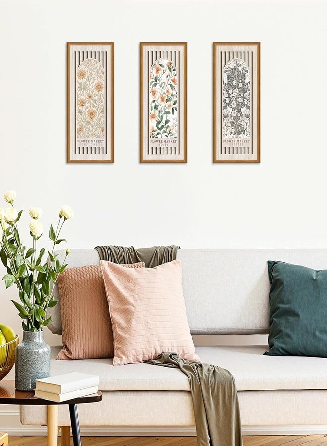 Ausril 3 Pcs Boho Flower Market Wall Decor Floral Botanical Modern Wood Wall Art Bohemian Floral Hanging Decor Abstract Minimalist Wooden Art for Living Room Bedroom Office 7.9 x15.8 Inch - Image 3