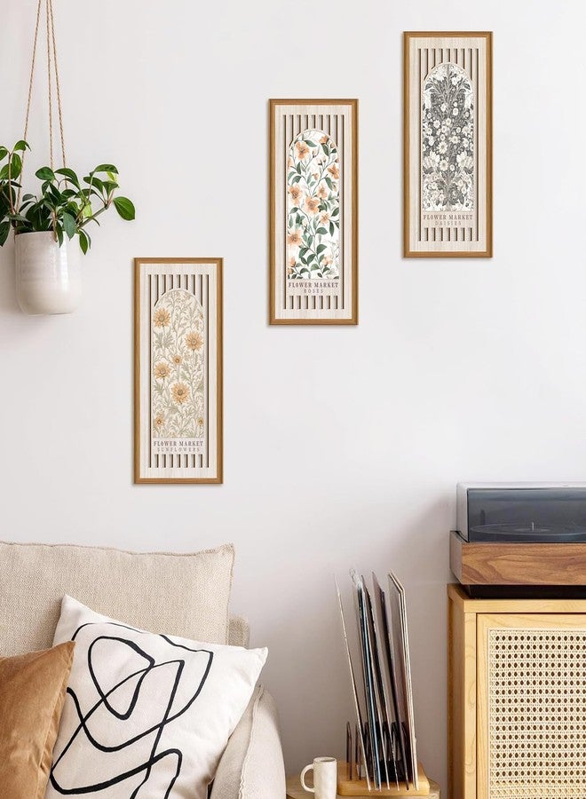 Ausril 3 Pcs Boho Flower Market Wall Decor Floral Botanical Modern Wood Wall Art Bohemian Floral Hanging Decor Abstract Minimalist Wooden Art for Living Room Bedroom Office 7.9 x15.8 Inch - Image 2