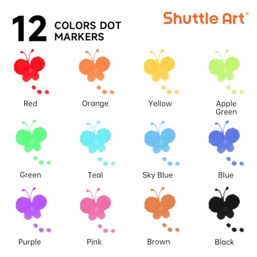 Shuttle Art 48 Pack Washable Dot Markers 12 Assorted Colors with 6 Activity Books Fun Art Supplies for Kids Toddlers Non Toxic WaterBased Paint Daubers 4 Sets x 12 Colors Dot Markers - Image 5