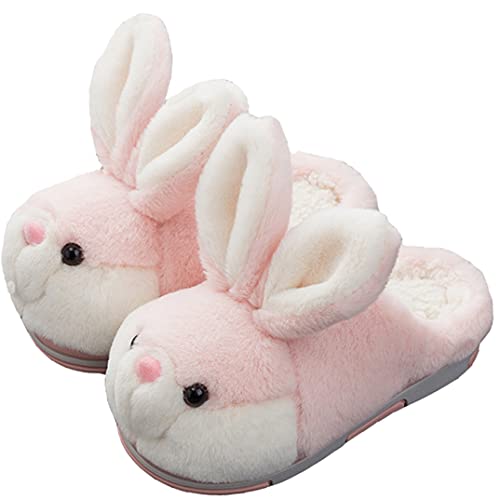 YILANLAN Women's Cute Bunny Animal Slippers - Comfortable Furry Plush Slippers for Winter (6.5/7.5, Pink) - Image 1