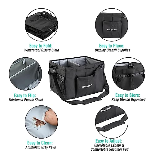 HAUSHOF Large Grill and Picnic Caddy with Paper Towel Holder, Condiment Pocket, Foldable BBQ Organizer Easy Carry Griddle Caddy for Camping, RV, Outdoor Waterproof Oxford Cloth (Black) - Image 5