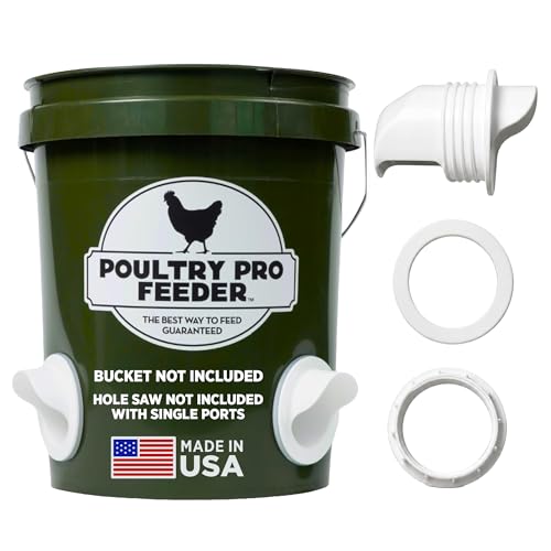 Poultry Pro Feeder The Original Poultry Pro DIY Chicken Feeder Kit Single Port Waterproof Seal Bushing Gravity Fed Chicken Feeder Poultry Feed For Buckets Bins Troughs Bucket Hole Saw Not Included 1 Port - Image 1