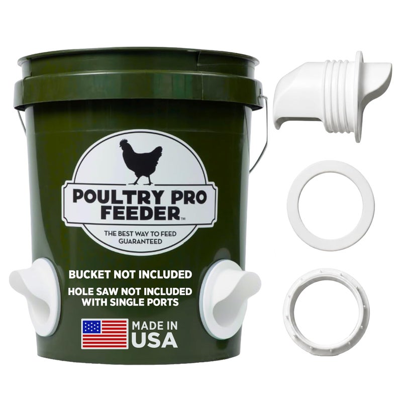 Poultry Pro Feeder The Original Poultry Pro DIY Chicken Feeder Kit Single Port Waterproof Seal Bushing Gravity Fed Chicken Feeder Poultry Feed For Buckets Bins Troughs Bucket Hole Saw Not Included 1 Port - Image 2