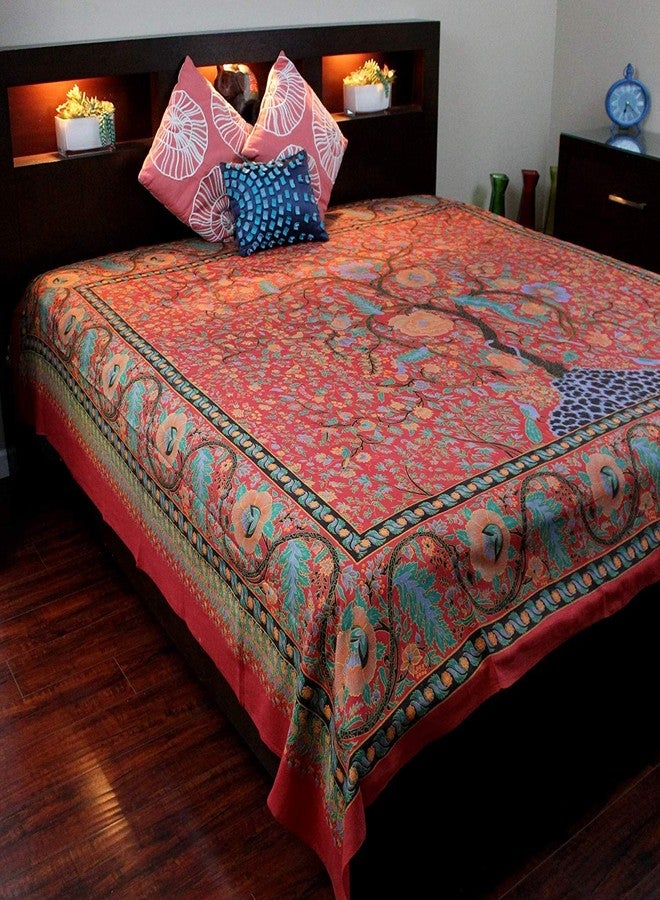 India Arts Cotton Tree of Life Tapestry Wall Hanging Floral Bed sheet thin lightweight Bedspread Tablecloth Rectangle Beach sheet Red Full 88 x 104 in - Image 3
