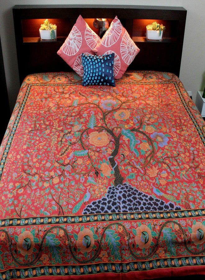 India Arts Cotton Tree of Life Tapestry Wall Hanging Floral Bed sheet thin lightweight Bedspread Tablecloth Rectangle Beach sheet Red Full 88 x 104 in - Image 2