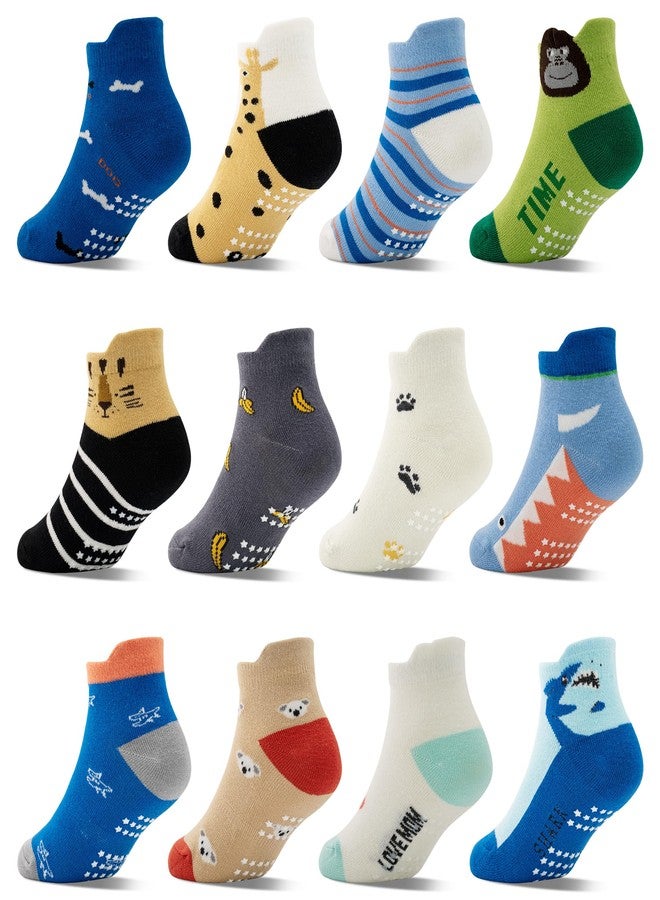 Tphon Toddler Baby Non Slip Ankle Socks with Grippers Kids Boys Girls Socks 12 Pairs for 0-7 Years Infant Children, 01 Animals, 3-5 Years - Image 1