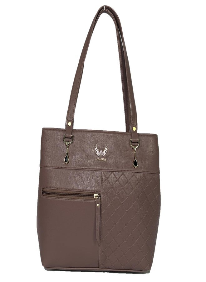 Amanda Vegan Leather Handbag for Women | 2 Zip Compartments Inner Pocket Front Zipper | Carry Bag for Office, College, Party Use | Stylish Bag for Girls | Purse for Everyday Use - Brown - Image 1