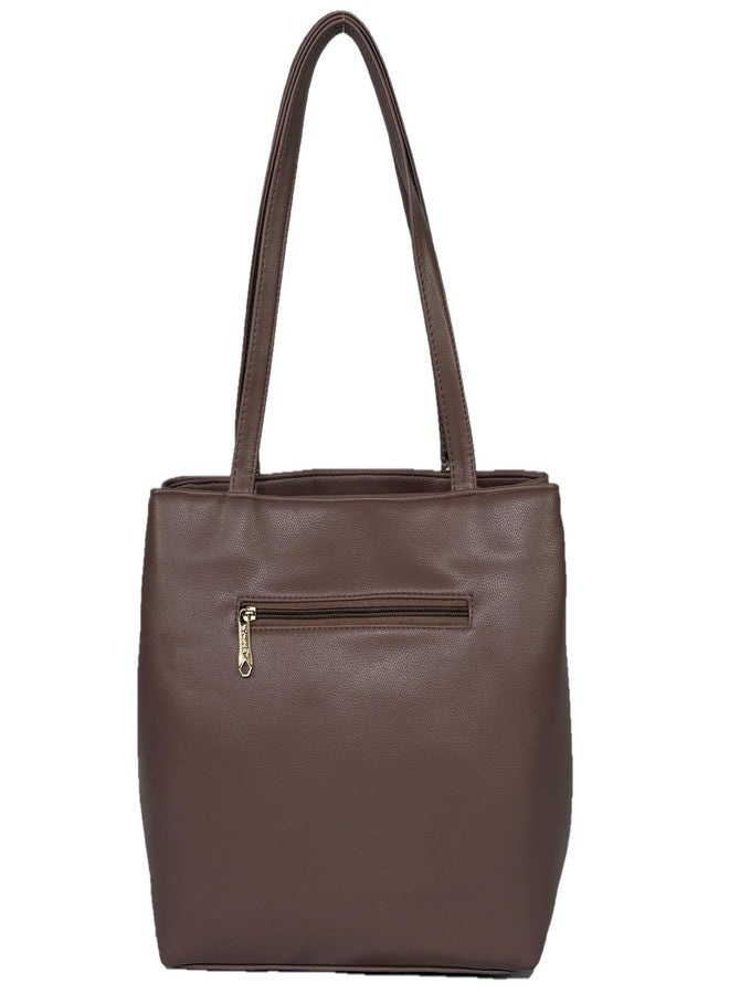 Amanda Vegan Leather Handbag for Women | 2 Zip Compartments Inner Pocket Front Zipper | Carry Bag for Office, College, Party Use | Stylish Bag for Girls | Purse for Everyday Use - Brown - Image 2