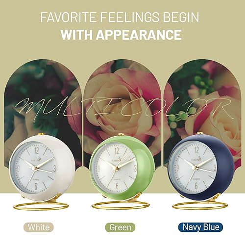 FLOITTUY Metal Silent Table Analog Alarm Clock No Ticking, Lighted on Demand and Battery Operated, Beep Sounds, Small Desk Clock(Navy Blue), 8.9 Cm - Image 3