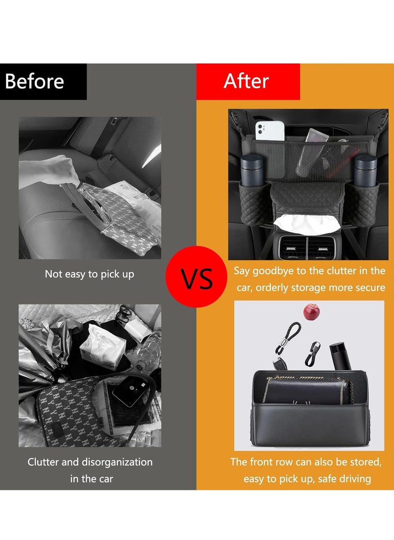 Generic Car Organizer Bag Between Seats Mesh Pocket Car Large Capacity Back Organizer Storage Purse Holder Blocking Pets With Children Obstacle Car Travel Accessories (Black)  - Image 5
