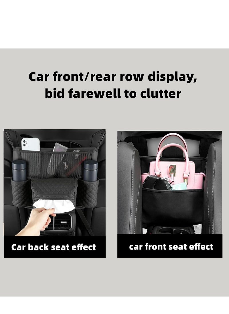 Generic Car Organizer Bag Between Seats Mesh Pocket Car Large Capacity Back Organizer Storage Purse Holder Blocking Pets With Children Obstacle Car Travel Accessories (Black)  - Image 3