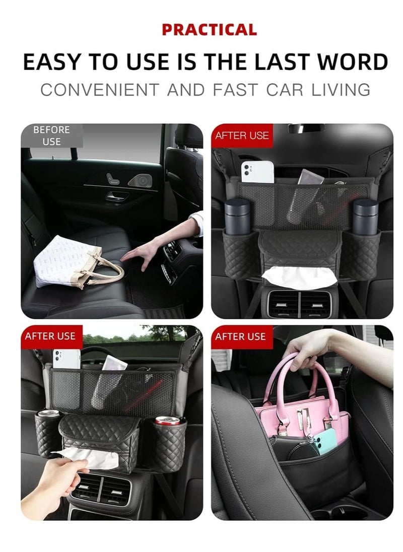 Generic Car Organizer Bag Between Seats Mesh Pocket Car Large Capacity Back Organizer Storage Purse Holder Blocking Pets With Children Obstacle Car Travel Accessories (Black)  - Image 4
