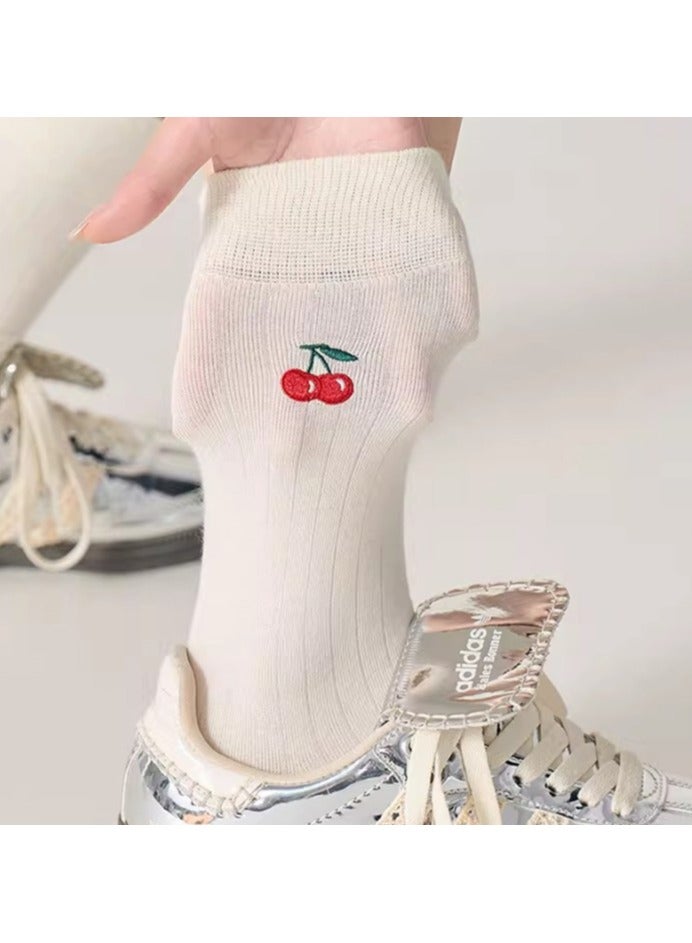 دوجويك 4 أزواج من الجوارب النسائية ذات الرقبة المستديرة ذات النمط الكرزي المكشكش، ناعمة ومريحة، تمتص العرق وجيدة التهوية، جوارب كاجوال عصرية، على طراز جامعي الأزياء الكورية، جوارب مريحة من القطن المخملي بدون عظم، جوارب طويلة على شكل باليه - Image 5