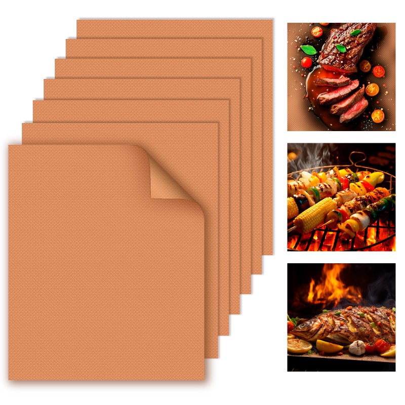 WIBIMEN Grill Mats for Outdoor Grill, Copper 7pcs Grill Mat, 100% Non-Stick PFOA Free 15.75 x 13", Heavy Duty, Reusable and Easy to Clean - Gas Charcoal & Electric BBQ - Image 1