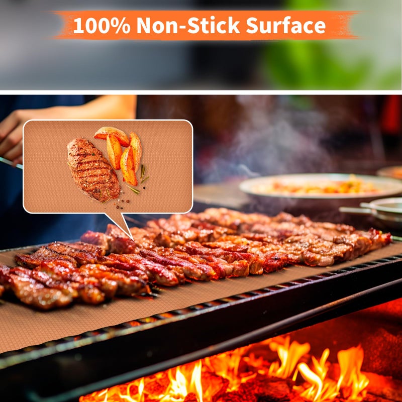 WIBIMEN Grill Mats for Outdoor Grill, Copper 7pcs Grill Mat, 100% Non-Stick PFOA Free 15.75 x 13", Heavy Duty, Reusable and Easy to Clean - Gas Charcoal & Electric BBQ - Image 4
