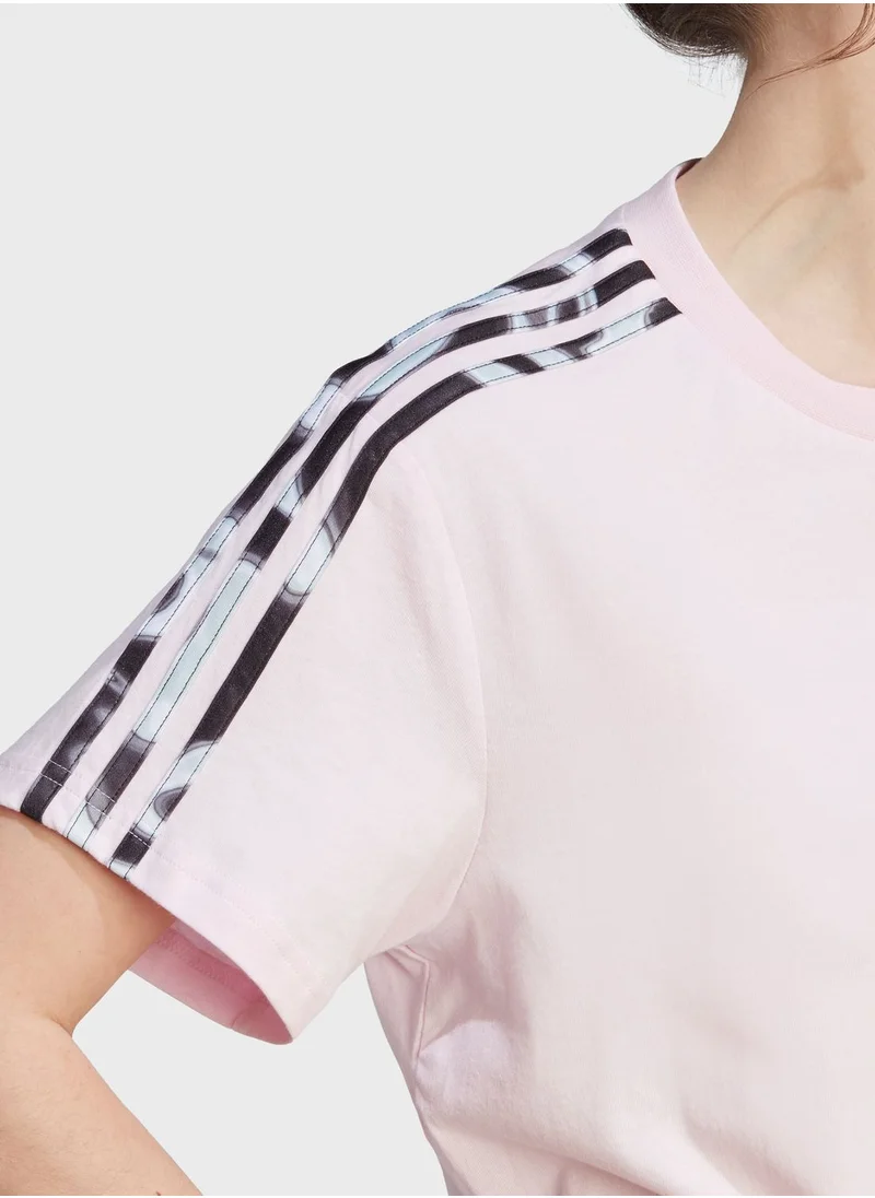 Adidas Vibrant Print 3-Stripes Cotton Crop T-Shirt