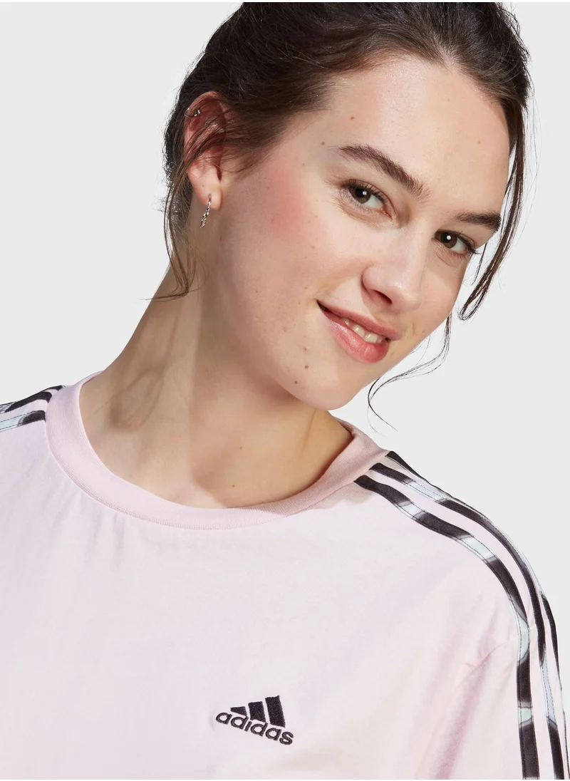 Adidas Vibrant Print 3-Stripes Cotton Crop T-Shirt