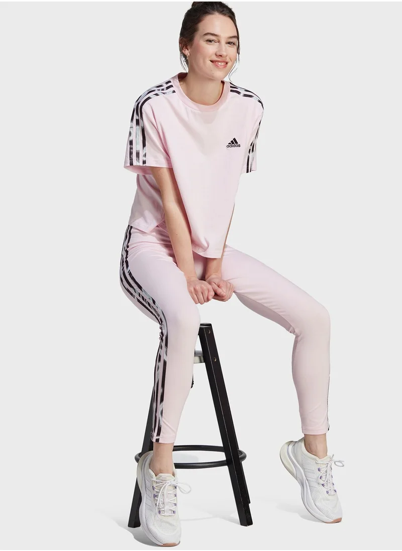 Adidas Vibrant Print 3-Stripes Cotton Crop T-Shirt