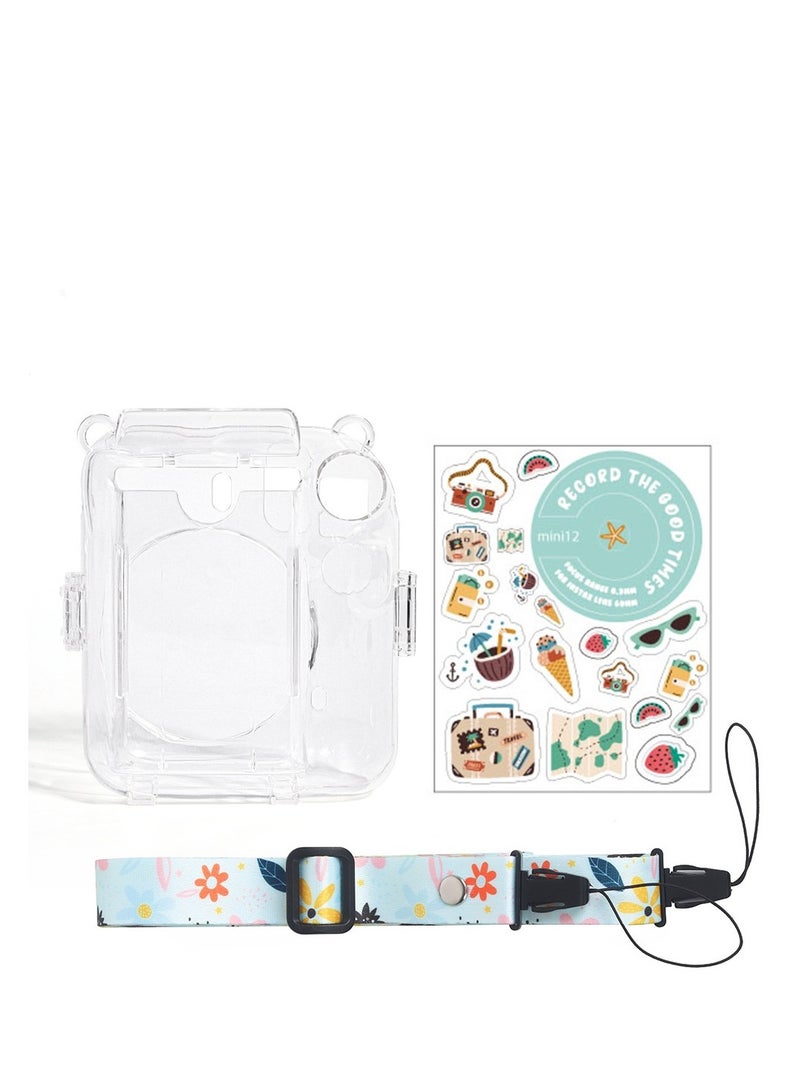 3 Pack Clear Camera Case Compatible with Fujifilm Instax Mini 12 Instant Camera, Mini 12 Hard Case with Photo Pocket Holds on Back and Adjustable Shoulder Strap & Cute Camera Sticker - Image 1