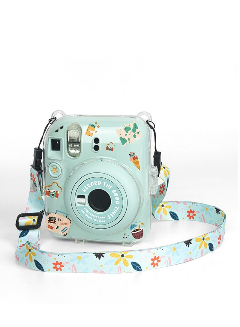 3 Pack Clear Camera Case Compatible with Fujifilm Instax Mini 12 Instant Camera, Mini 12 Hard Case with Photo Pocket Holds on Back and Adjustable Shoulder Strap & Cute Camera Sticker - Image 2