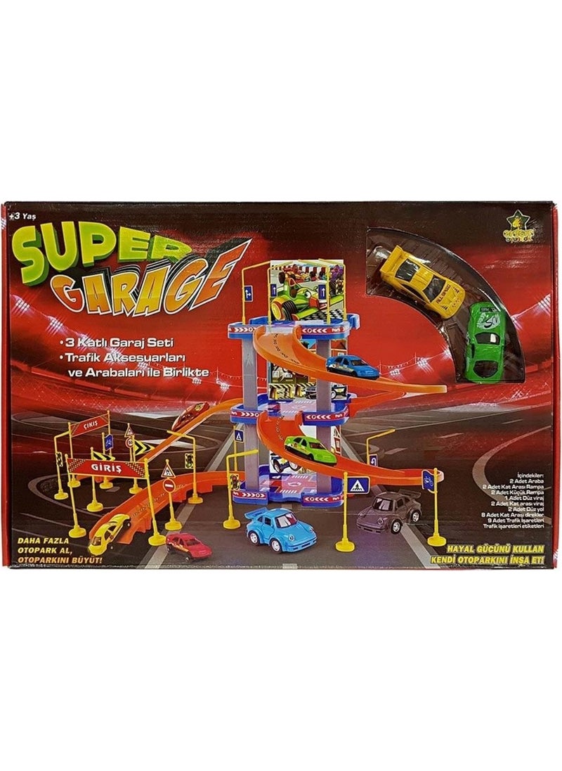 Erdem Oyuncak - Erdem Toys 3-Storey Car Park Toy Set with Accessories - Image 1