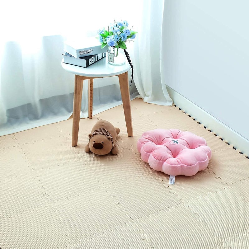 EVA Rubber 18 Tiles Interlocking Puzzle Foam Floor Mats - Baby Play Mat for Playing | Exercise Mat for Home Workout. Beige. QC-Jb18N - Image 4
