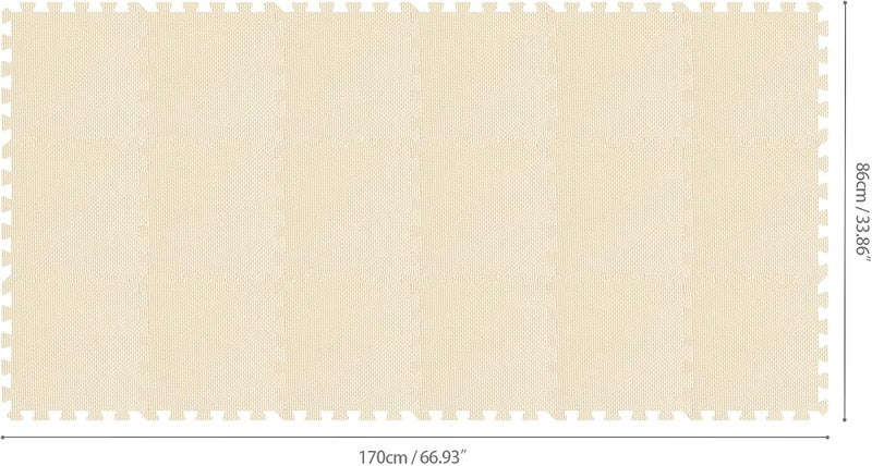 EVA Rubber 18 Tiles Interlocking Puzzle Foam Floor Mats - Baby Play Mat for Playing | Exercise Mat for Home Workout. Beige. QC-Jb18N - Image 2