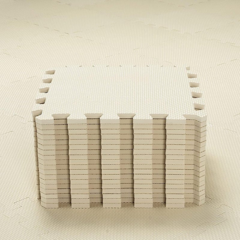 EVA Rubber 18 Tiles Interlocking Puzzle Foam Floor Mats - Baby Play Mat for Playing | Exercise Mat for Home Workout. Beige. QC-Jb18N - Image 3