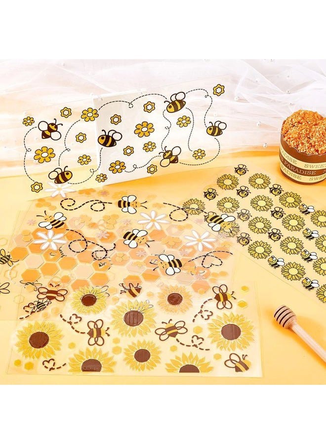 SOFPLATE 8Pcs 8 Styles Glass Cup Sticker Wrap UV DTF Cups Wraps Bulk Transparent Plastic Yellow Animals Bees Honey Comb Pattern Waterproof Decals Stickers for Tumblers Wood Decorations DIY Crafts - Image 4