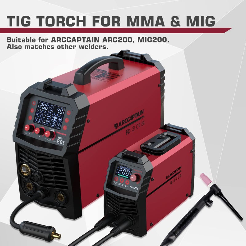ARCCAPTAIN TIG Welding Gun, WP-17V Argon TIG Torch with 13FT Red Air Hose and 35-50mm Connector, Lift Tig Torch 150amp with 13FT Cable for ARCCAPTAIN ARC200, MIG200, MIG250, ARC205 Pro and MIG205 Pro - Image 2