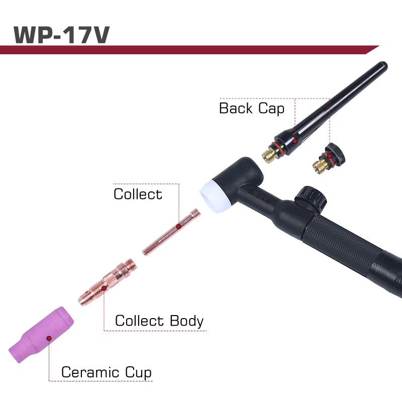 ARCCAPTAIN TIG Welding Gun, WP-17V Argon TIG Torch with 13FT Red Air Hose and 35-50mm Connector, Lift Tig Torch 150amp with 13FT Cable for ARCCAPTAIN ARC200, MIG200, MIG250, ARC205 Pro and MIG205 Pro - Image 5