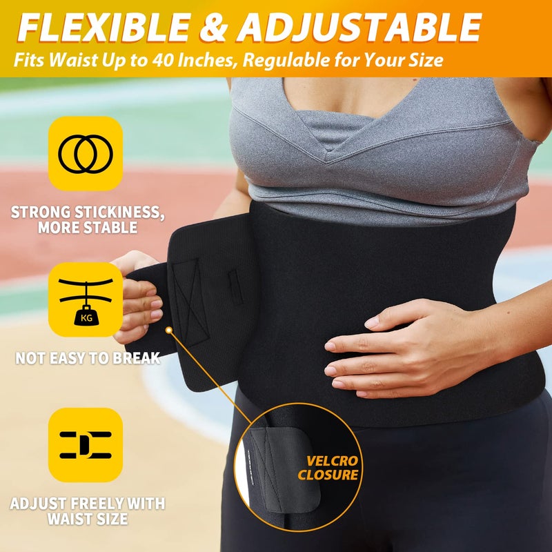 Ohuhu Waist Trimmer, Adjustable Neoprene Ab Trainer Belt for Back Support, Sweat Band Waist Trainer for Training & Workouts, Sweat Enhancer, Fits Up to 40 Inches for Men & Women Black (Medium) - Image 3