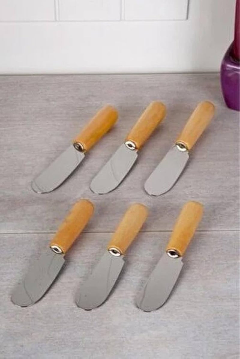 Generic Stainless Cheese and Dessert Spreader Knives Set, Wooden Handle, 6 Pieces .sa