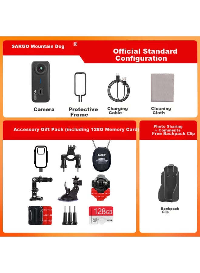 Mountain Dog G10+ Thumb Action Camera 4K Hd Riding Motorcycle Driving Recorder Vlog Fishing Helmet Chest Small Non-360 Panoramic Camera + 128G Memory Card - Image 1