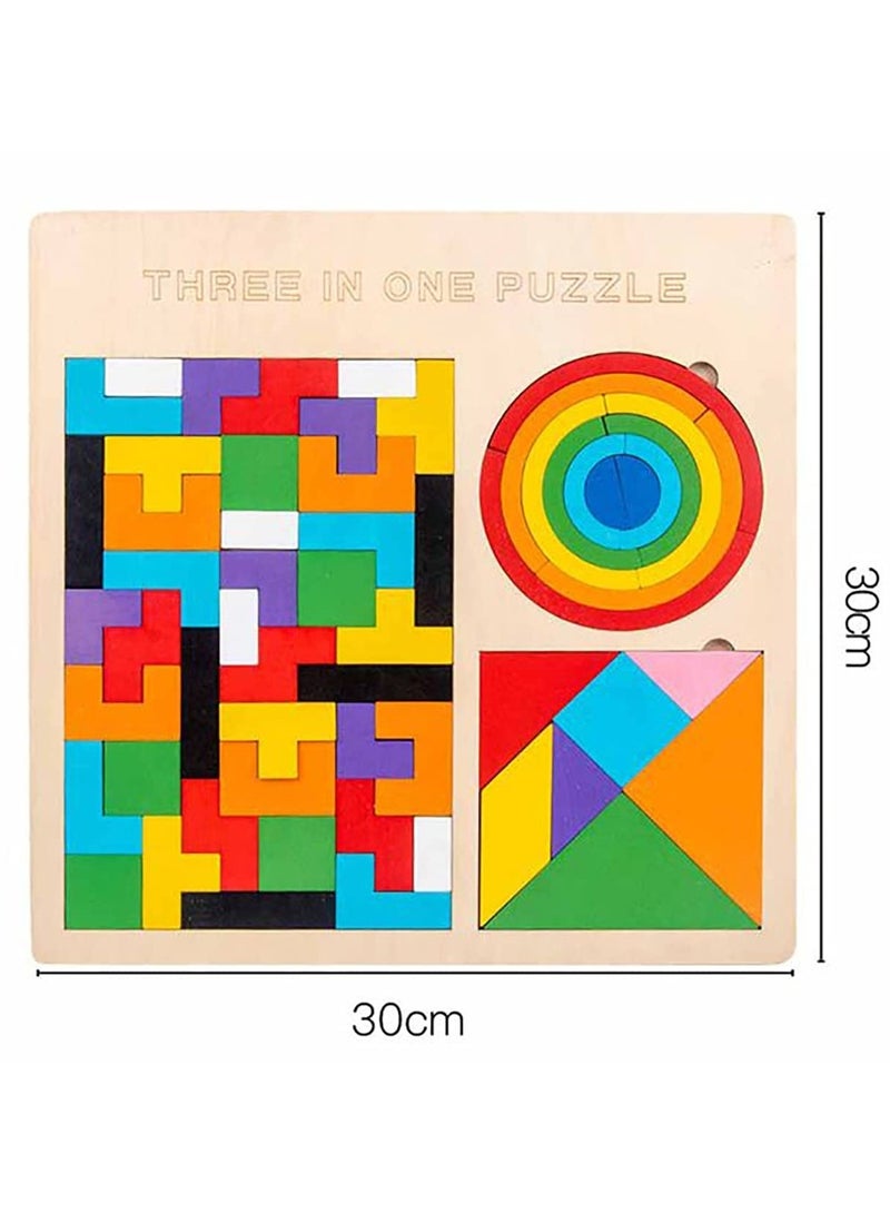 Toy Box Wooden 3 in 1 Learning & Educational Magnetic Tangrams, Tetris and Rainbow Bridge Pattern Blocks Puzzle Sorter Kids Toy - Image 4